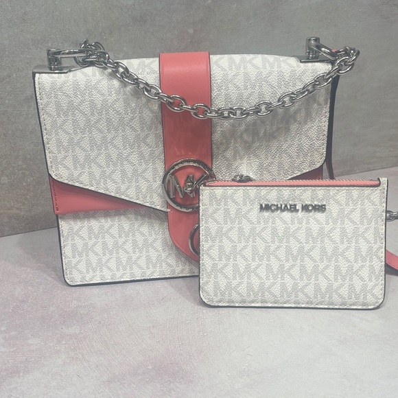 Michael Kors Handbags - Michael Kors Greenwich Flap Crossbody & Matching Wallet Bright White Tea Rose